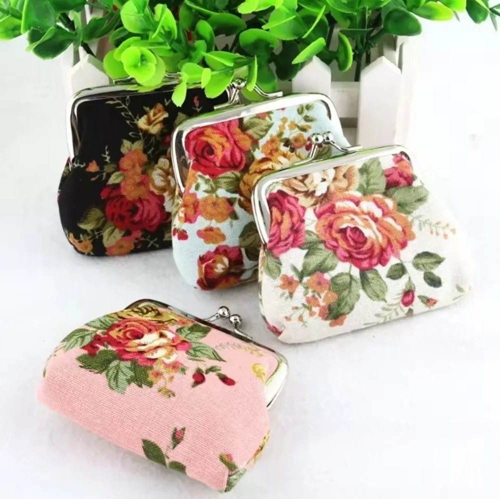 🎁Floral Canvas Coin Purse – Vintage Kiss Lock Style FREE with $40 Purchase
